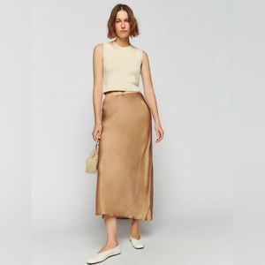 reformation layla silk skirt in croissant